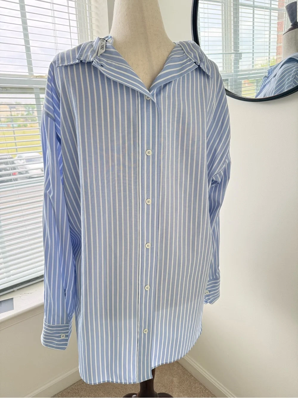 Zara Light Blue & White Vertical Stripe Button-Back Tunic/Dress- NWOT - Picture 6 of 11